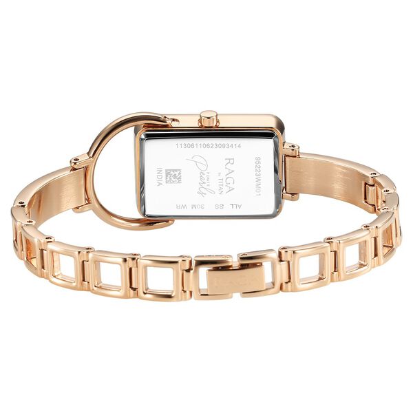 Titan Raga Power Pearls Quartz Analog Watch For Women With Mother of Pearl Dial Rose Gold Metal Strap - image number 6