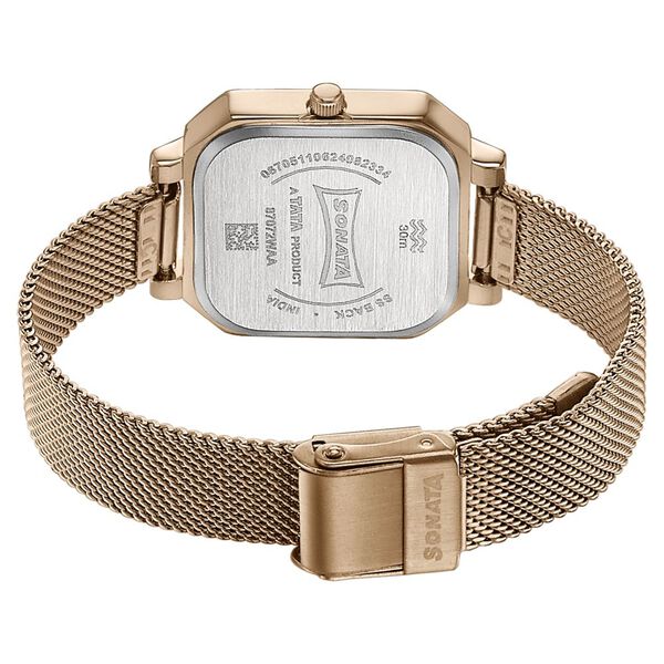Sonata Modern Edit Quartz Analog Pink Dial Rose Gold Stainless Steel Strap Watch For Women - image number 4