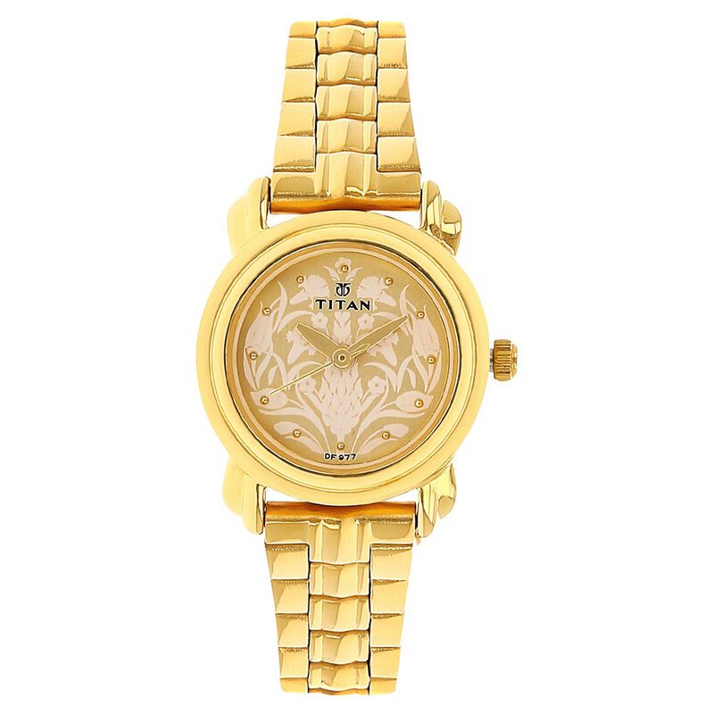 Titan Quartz Analog Beige Dial Stainless Steel Strap Watch for Women