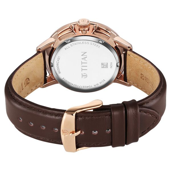 Titan Light leathers Multifunction Brown Dial Leather Strap Watch For Men - image number 4
