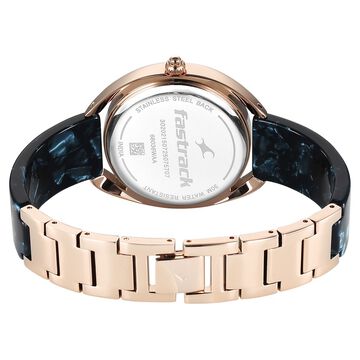 Fastrack Younique Quartz Analog Blue Mother Of Pearl Dial Two Toned Acetate & Metal Strap Watch For Girls