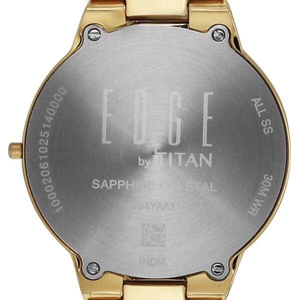 Titan Edge Gleam Quartz Analog Champagne Dial Golden Stainless Steel Strap Watch For Women - image number 3