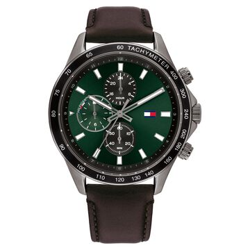 Tommy Hilfiger Quartz Multifunction Green Dial Leather Strap Watch for Men