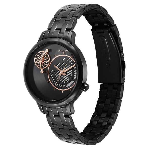 Sonata Unveil Quartz Analog Black Dial Metal Strap Watch for Women - image number 1