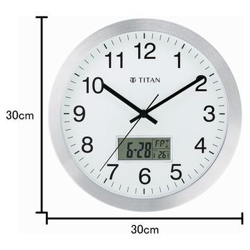 Titan Metallic Anadigi Wall Clock White Dial with Digital Display - 30 cm x 30 cm (Medium)