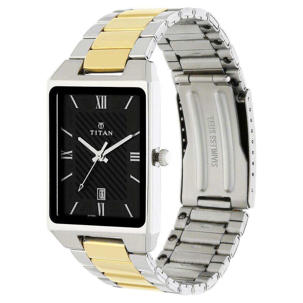 Buy Online Titan Rectangle Black Dial Analog with Date Stainless Steel Strap watch for Men 1777bm01 Titan