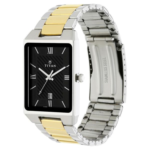 Titan Rectangle Black Dial Analog with Date Stainless Steel Strap watch for Men - image number 2