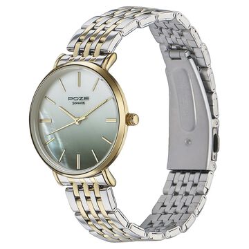 Sonata Poze Quartz Analog Green Mother Of Pearl Dial Two Toned Color Stainless Steel Strap Watch For Women