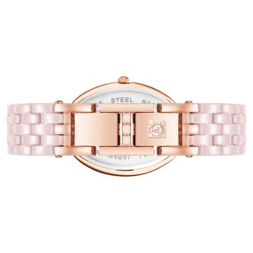 Anne Klein Quartz Analog Pink Dial Pink & Rose Gold Ceramic Strap Oval Shaped Watch For Women