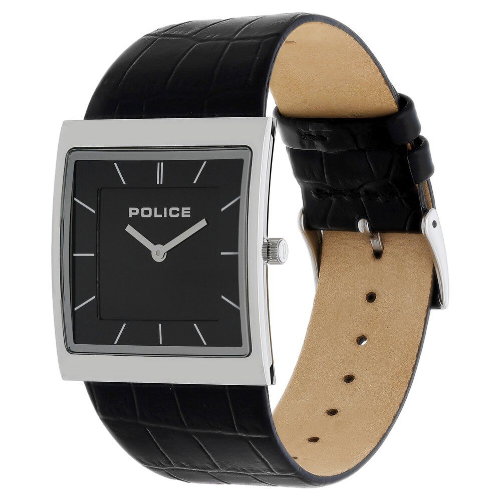 Buy Online Police Quartz Analog Black Dial Leather Strap Watch for