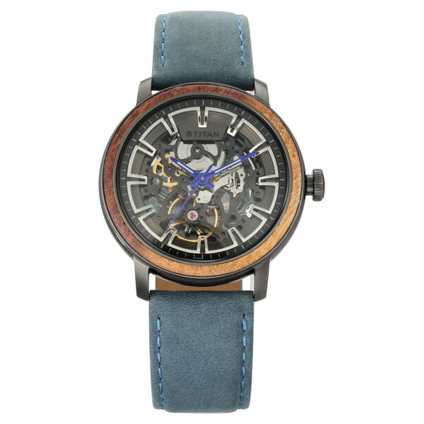 Titan Magnate Automatic Grey Dial Blue Leather Strap Watch for Men - image number 2