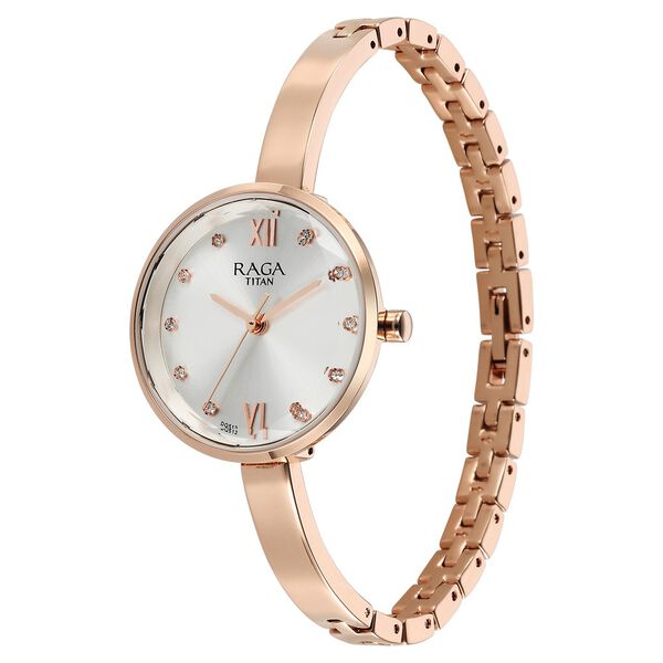 Titan Raga Showstopper Quartz Analog Silver Dial Rose Gold Metal Strap Watch For Women - image number 2