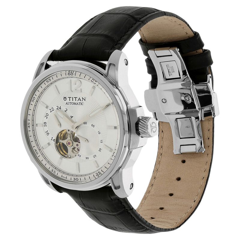 Buy Online Titan Automatic Silver Dial Leather Strap watch for Men