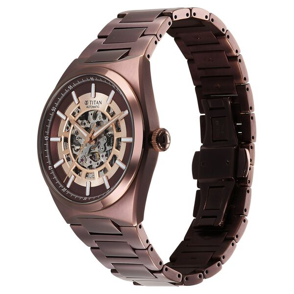 Titan Nexus Skeletal Automatic Analog with Brown Dial Brown Stainless Steel Strap Watch for Men - image number 3