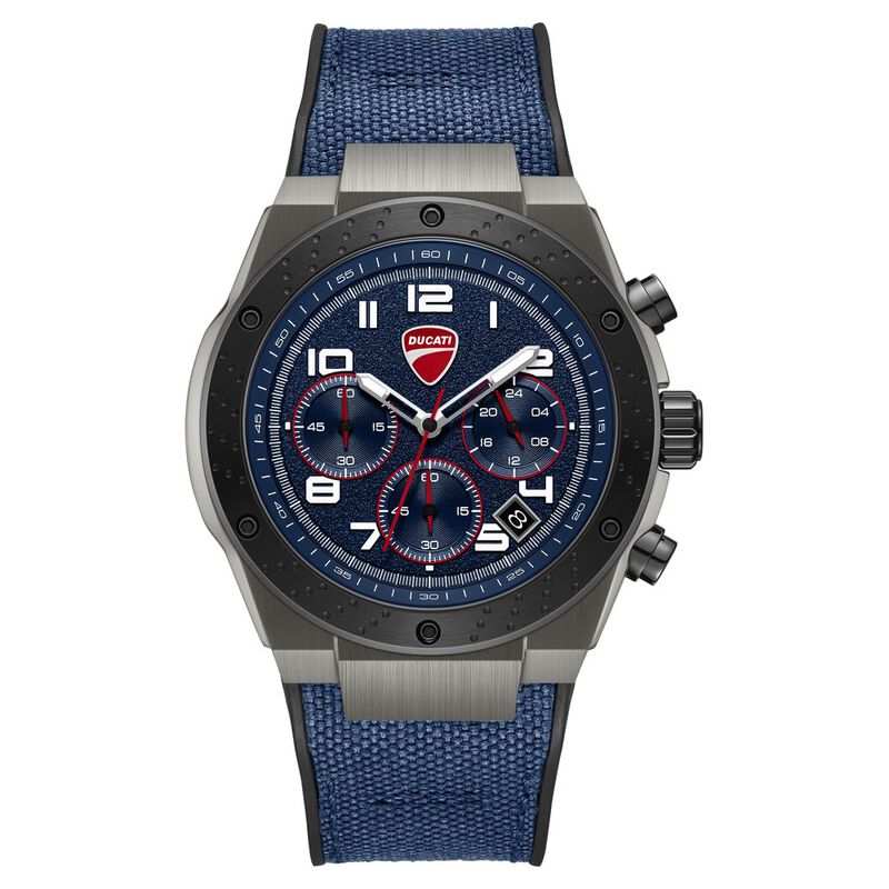 Ducati Quartz Chronograph Blue Dial Black Silicone Strap Watch For Men