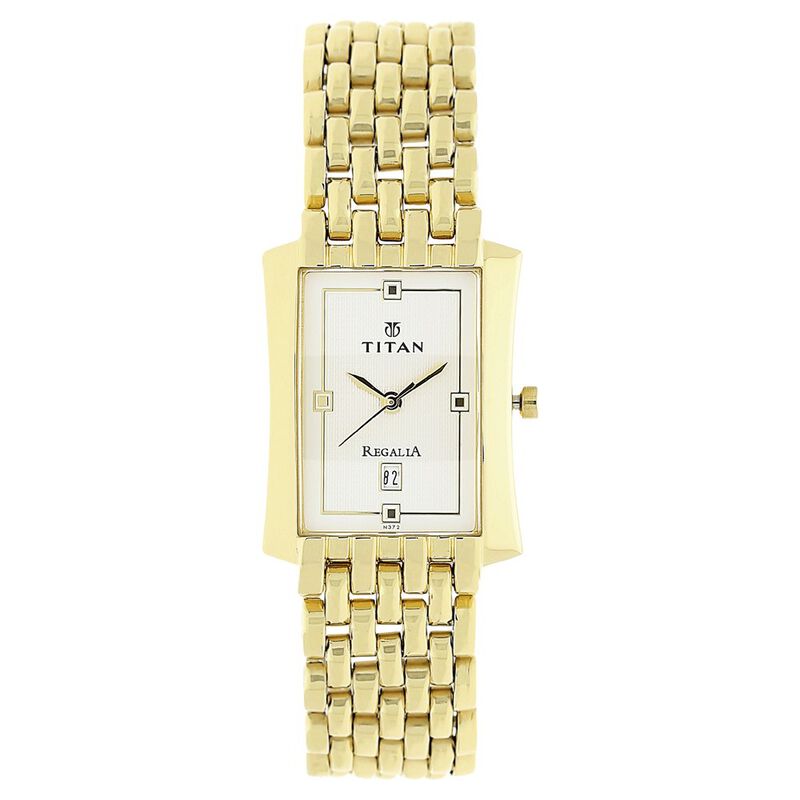 Titan Rectangle White Dial Analog with Date Stainless Steel Strap Watch for Men