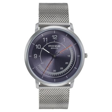 Sonata Poze Quartz Analog Blue Dial Metal Strap Watch for Men