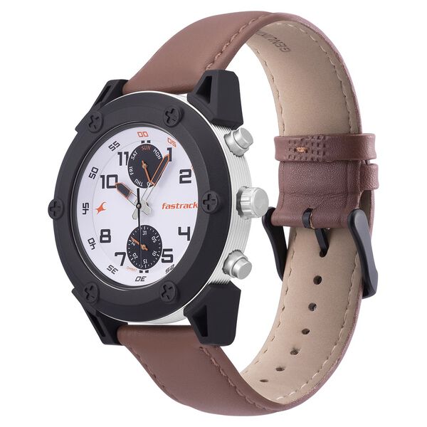 Fastrack Modular Quartz Analog White Dial Leather Strap Watch for Guys - image number 2