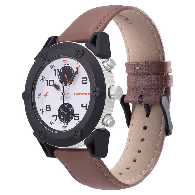Fastrack Modular Quartz Analog White Dial Leather Strap Watch for Guys - image number 2