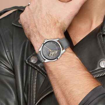 Titan Automatic Sectoral Grey Dial Grey Leather Strap Watch for Men