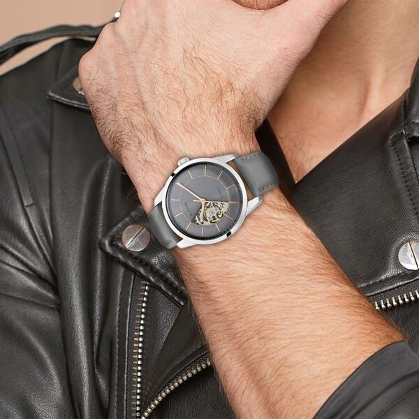 Titan Automatic Sectoral Grey Dial Grey Leather Strap Watch for Men - image number 8