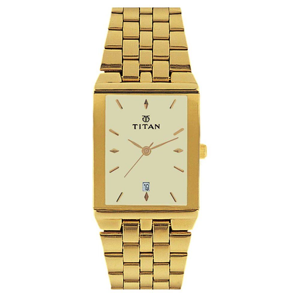 Buy Online Titan Quartz Analog Champagne Dial Metal Strap Watch for Men nf1918ym08 Titan
