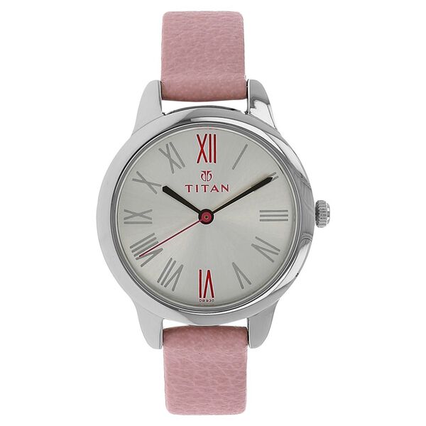 Titan Quartz Analog Silver Dial Pink Leather Strap Watch For Women - image number 0
