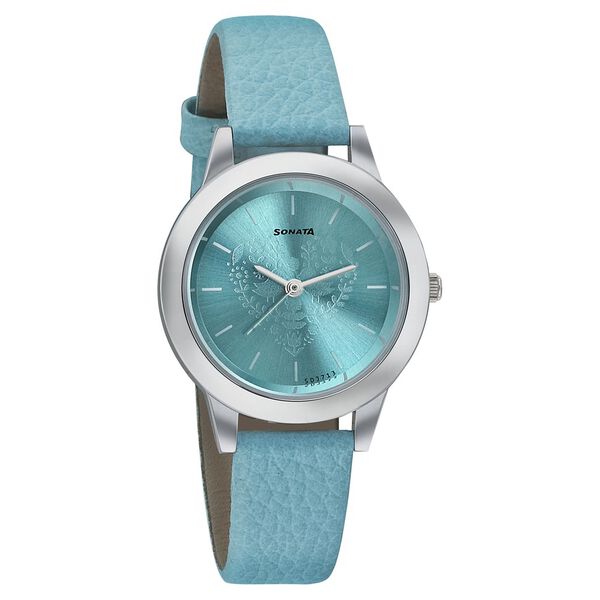 Sonata Floral Folkart Blue Dial Women Watch With Leather Strap - image number 0