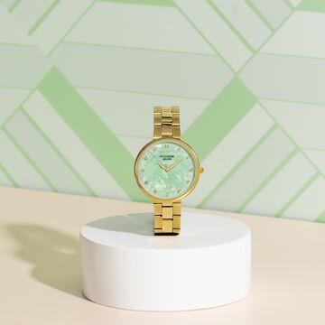 Sonata Poze Quartz Analog Green Dial Golden Colour Stainless Steel Strap Watch For Women
