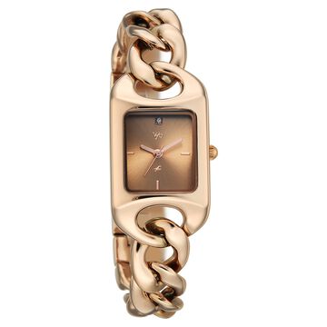 Vyb Prodigy By Fastrack Quartz Analog Brown Dial Rose Gold Metal Strap Watch For Girls