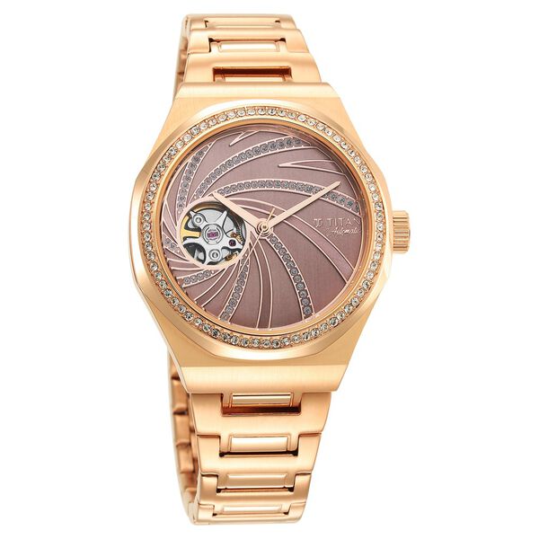 Titan Unending Beauty Automatic Brown Dial Analog Stainless Steel Strap watch for Women - image number 0