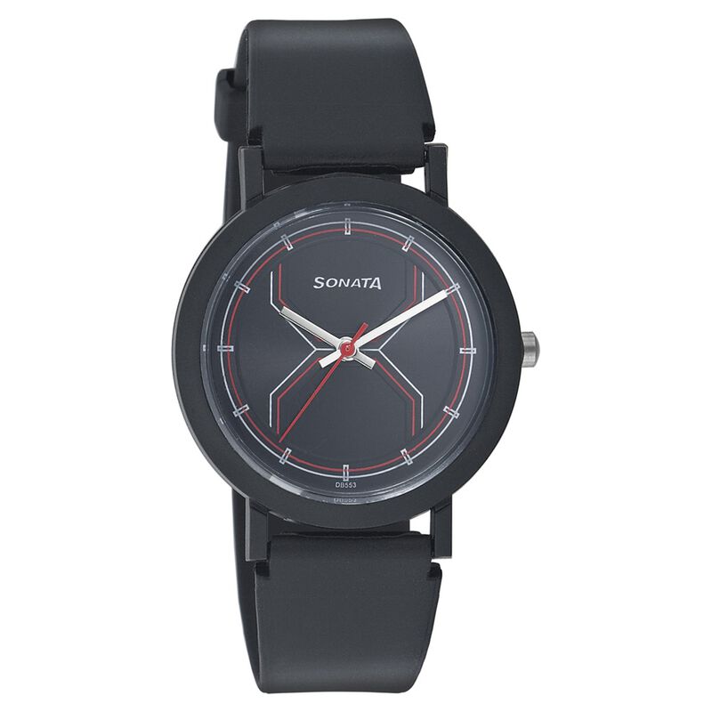 SF Quartz Analog Black Dial Plastic Strap Watch for Men
