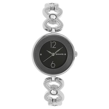 Sonata Quartz Analog Black Dial Metal Strap Watch for Women