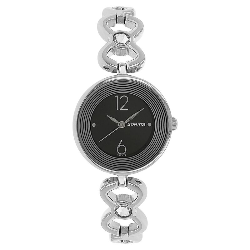 Sonata Quartz Analog Black Dial Metal Strap Watch for Women