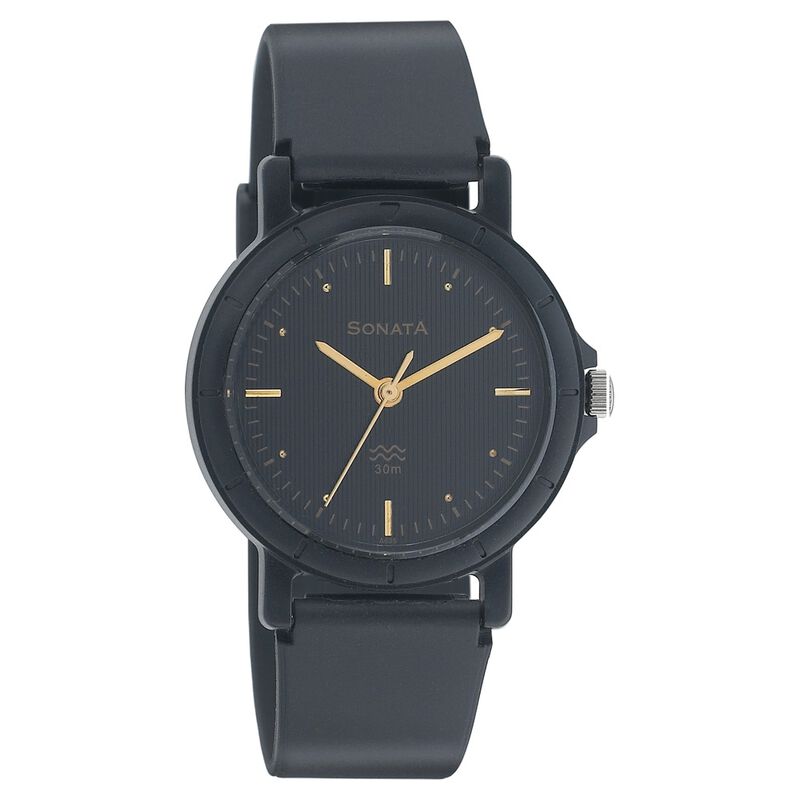 Sonata Quartz Analog Black Dial Strap Watch for Men