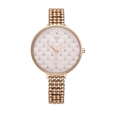 Fastrack Vyb Iconique Quartz Analog Pink Dial Metal Strap Watch for Girls