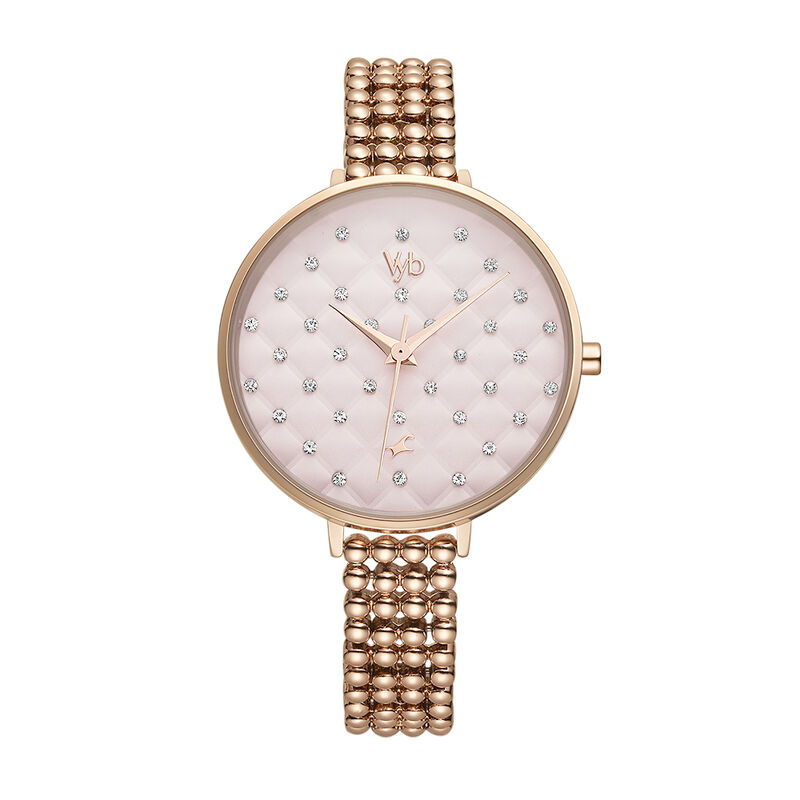 Fastrack Vyb Iconique Quartz Analog Pink Dial Metal Strap Watch for Girls