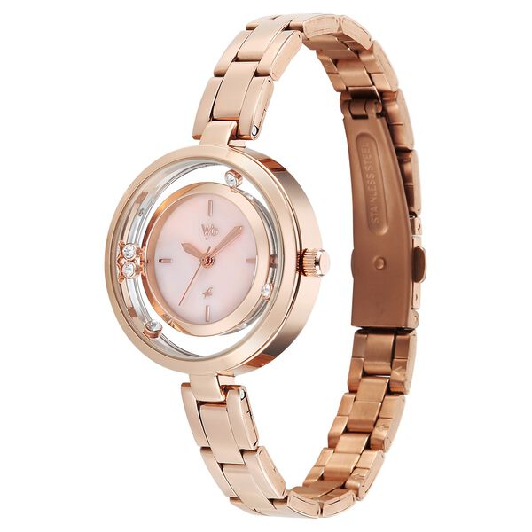Vyb Starlet By Fastrack Quartz Analog Rose Mother of Pearl Dial Rose Gold Stainless Steel Strap Watch For Girls - image number 2