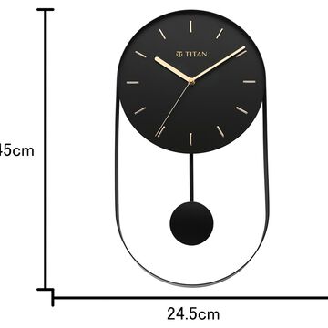 Titan Contemporary Modern Metallics Pendulum Wall Clock with Black Dial Silent Sweep Technology - 45.cm x 24.5 cm