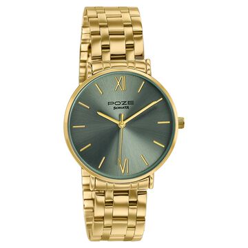 Poze By Sonata Quartz Analog green&nbsp;Dial Golden Stainless Steel Strap Watch For Women