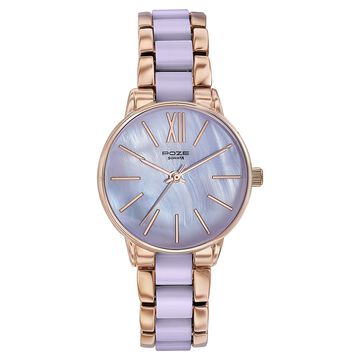 Sonata Poze Quartz Analog Purple Dial Metal Strap Watch For Women