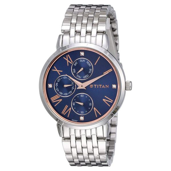 Titan Workwear Blue Dial Women Watch With Stainless Steel Strap - image number 0
