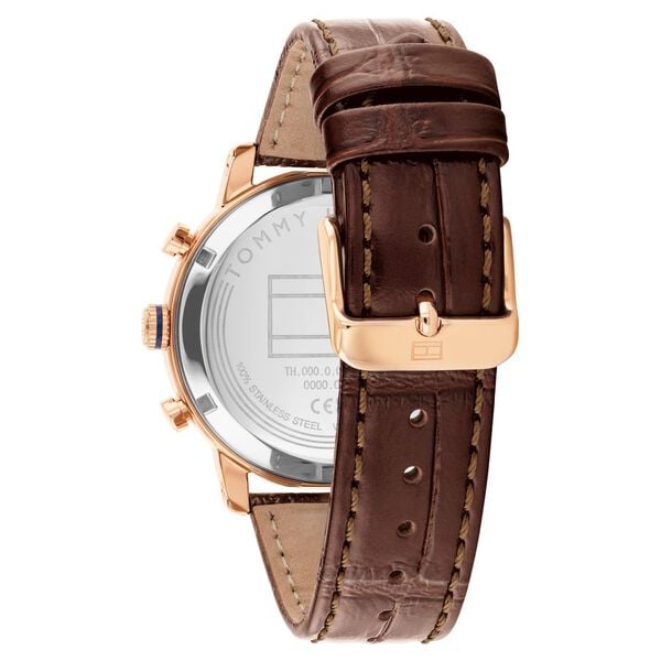 Tommy Hilfiger Quartz Multifunction Blue Dial Brown Leather Strap Watch For Men - image number 2