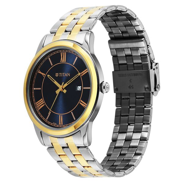 Titan Karishma Festive Analog with Royal Blue Dial Dual Tone Stainless Steel Strap Watch for Men - image number 4