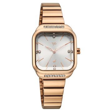Vyb Seeker By Fastrack Quartz Analog Grey Dial Rose Gold Stainless Steel Strap Watch For Girls