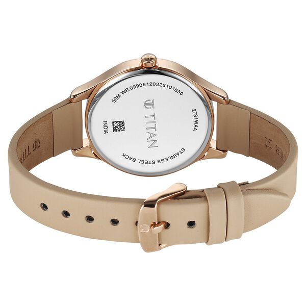 Titan Neo Quartz Analog Silver Dial Beige Leather Strap Watch For Women - image number 5