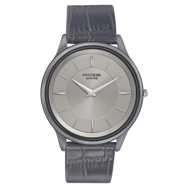 Poze by Sonata Quartz Analog Grey Dial Leather Strap Watch for Men - image number 0
