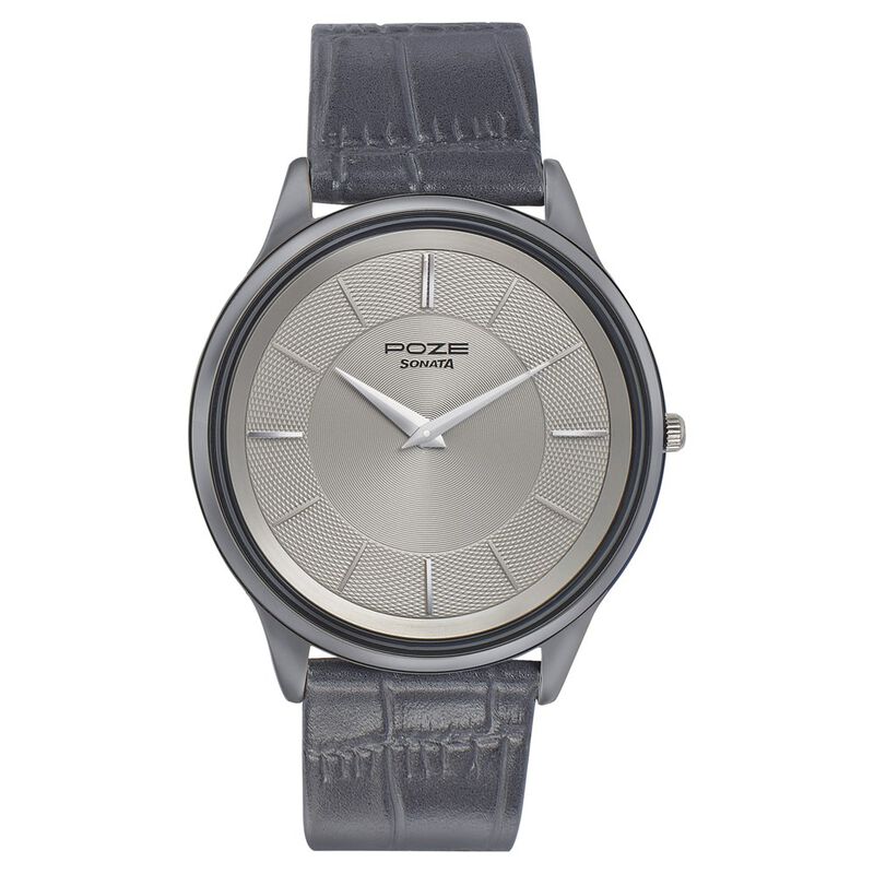 Poze by Sonata Quartz Analog Grey Dial Leather Strap Watch for Men