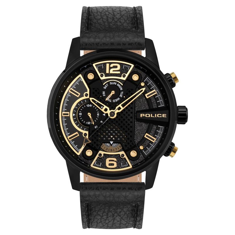 Police Black Dial Black Strap Multifunction Watch for Men