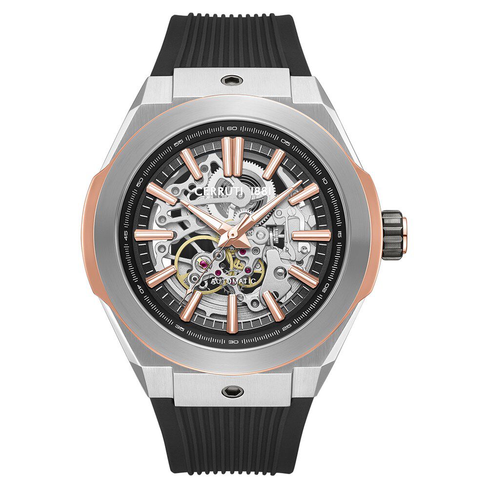 Cerruti 1881 Automatic Automatic Black Dial Black Silicone Strap Watch For Men-image-41